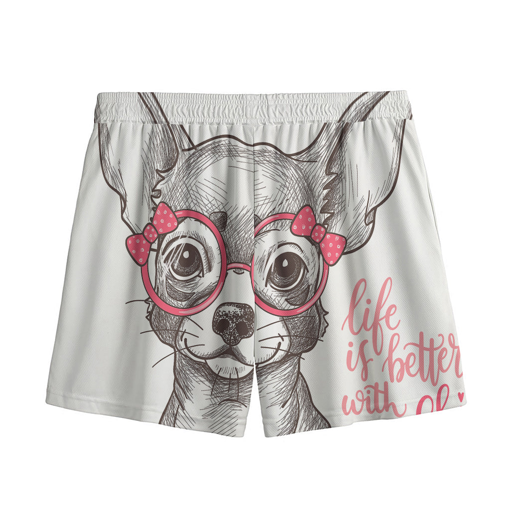 Cute Chihuahua With Glasses Print Mesh Shorts