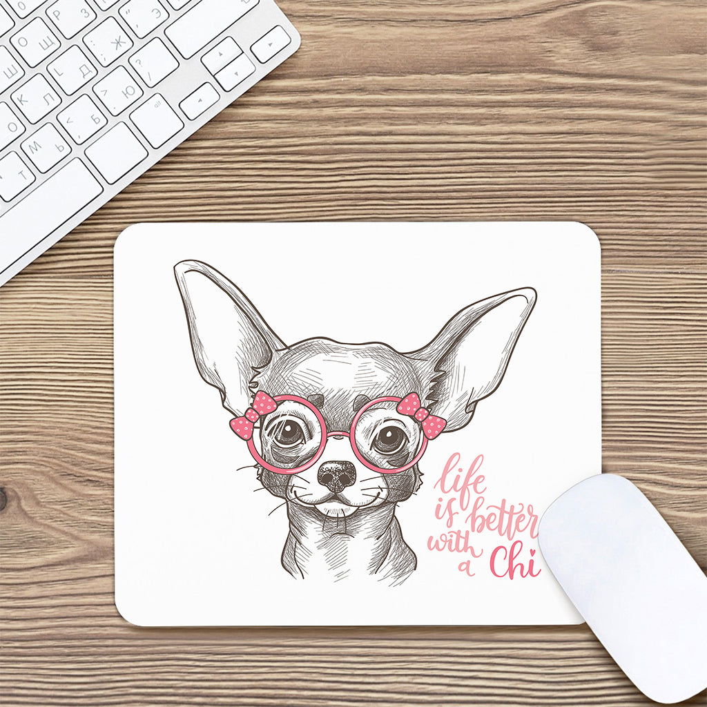 Cute Chihuahua With Glasses Print Mouse Pad