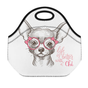 Cute Chihuahua With Glasses Print Neoprene Lunch Bag