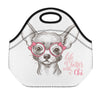 Cute Chihuahua With Glasses Print Neoprene Lunch Bag