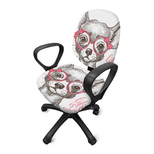 Cute Chihuahua With Glasses Print Office Chair Cover