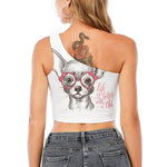 Cute Chihuahua With Glasses Print One Shoulder Crop Top