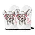 Cute Chihuahua With Glasses Print Oven Mitts