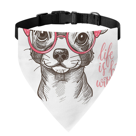 Cute Chihuahua With Glasses Print Over The Collar Dog Bandana
