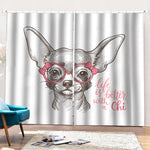 Cute Chihuahua With Glasses Print Pencil Pleat Curtains