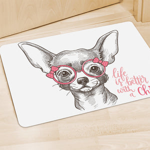 Cute Chihuahua With Glasses Print Polyester Doormat