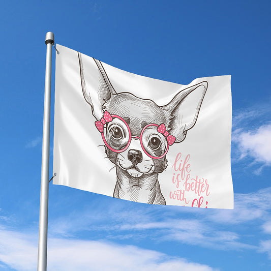 Cute Chihuahua With Glasses Print Polyester Flag