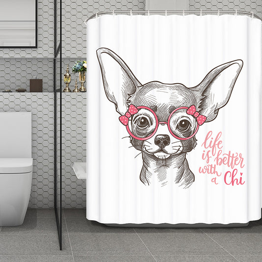 Cute Chihuahua With Glasses Print Polyester Shower Curtain