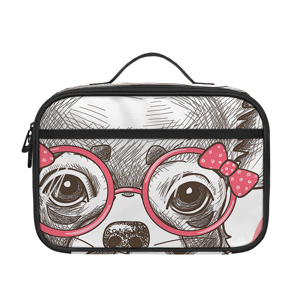 Cute Chihuahua With Glasses Print Portable Lunch Bag