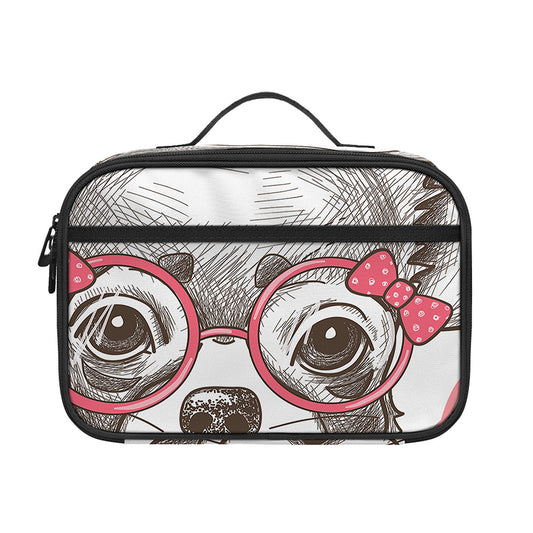 Cute Chihuahua With Glasses Print Portable Lunch Bag