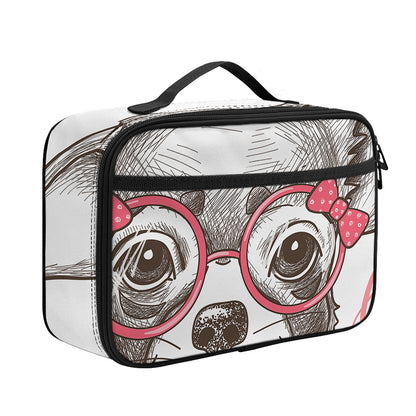 Cute Chihuahua With Glasses Print Portable Lunch Bag