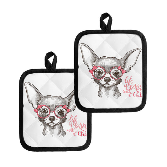 Cute Chihuahua With Glasses Print Pot Holders