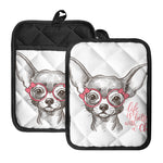Cute Chihuahua With Glasses Print Pot Holders With Pocket
