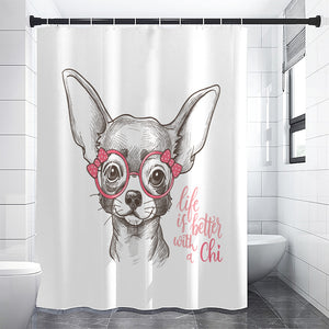 Cute Chihuahua With Glasses Print Premium Shower Curtain