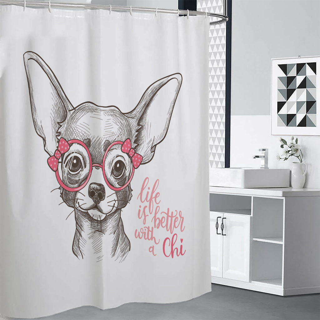 Cute Chihuahua With Glasses Print Premium Shower Curtain