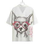 Cute Chihuahua With Glasses Print Rayon Hawaiian Shirt