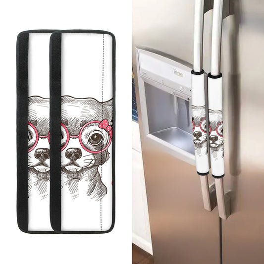 Cute Chihuahua With Glasses Print Refrigerator Handle Covers