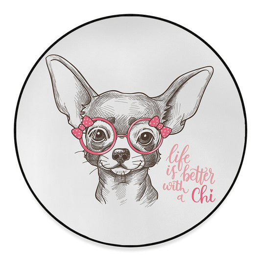 Cute Chihuahua With Glasses Print Round Floor Mat