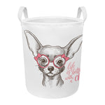 Cute Chihuahua With Glasses Print Round Laundry Basket