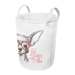 Cute Chihuahua With Glasses Print Round Laundry Basket