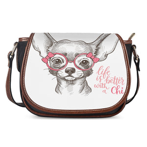 Cute Chihuahua With Glasses Print Saddle Bag