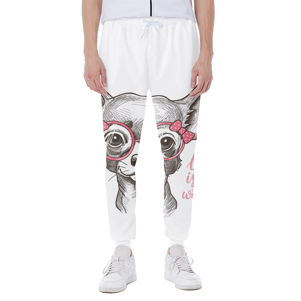 Cute Chihuahua With Glasses Print Scuba Joggers