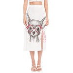 Cute Chihuahua With Glasses Print Side Slit Midi Skirt