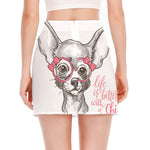 Cute Chihuahua With Glasses Print Side Slit Mini Skirt