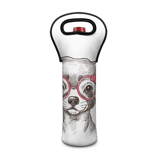 Cute Chihuahua With Glasses Print Single Neoprene Wine Tote