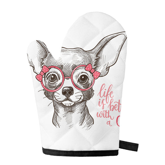 Cute Chihuahua With Glasses Print Single Oven Mitt