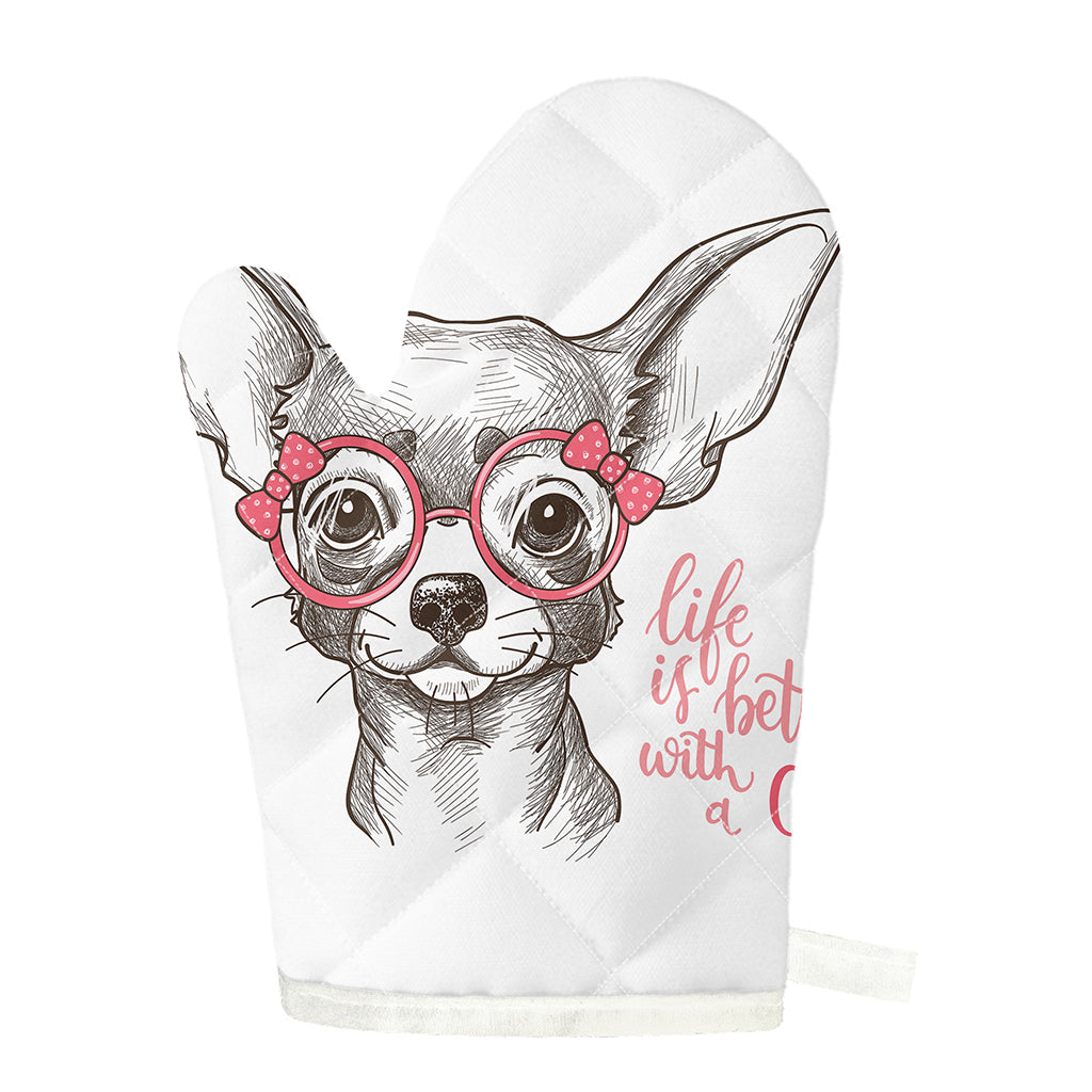 Cute Chihuahua With Glasses Print Single Oven Mitt