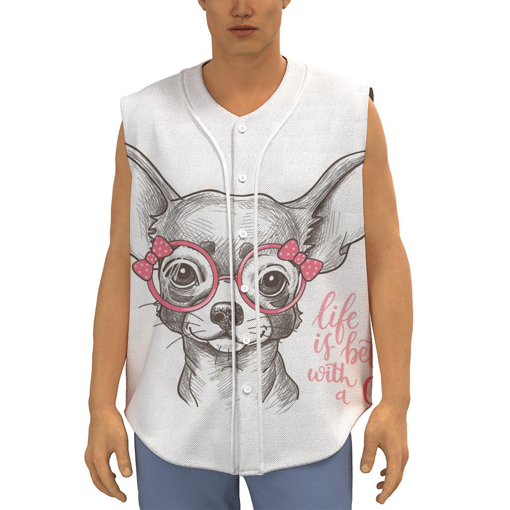 Cute Chihuahua With Glasses Print Sleeveless Baseball Jersey