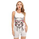 Cute Chihuahua With Glasses Print Sleeveless One Piece Swimsuit