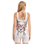 Cute Chihuahua With Glasses Print Sleeveless One Piece Swimsuit