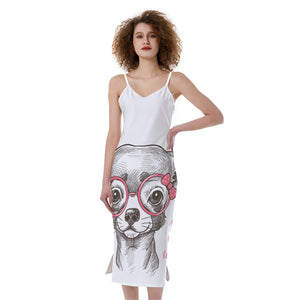 Cute Chihuahua With Glasses Print Slim Fit Midi Cami Dress