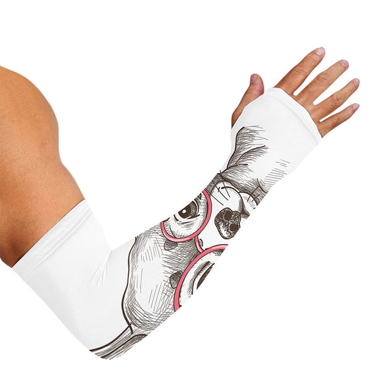 Cute Chihuahua With Glasses Print Sun Protection Arm Sleeves