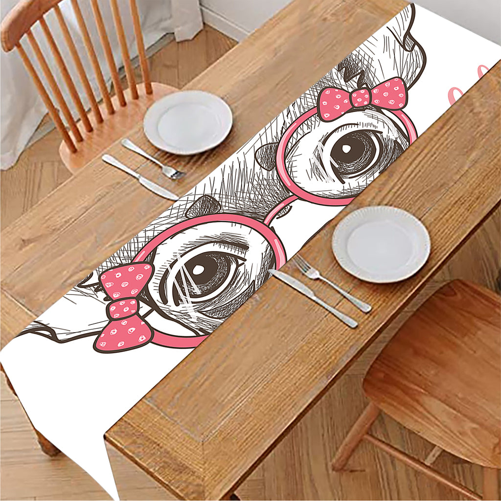 Cute Chihuahua With Glasses Print Table Runner