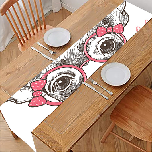 Cute Chihuahua With Glasses Print Table Runner