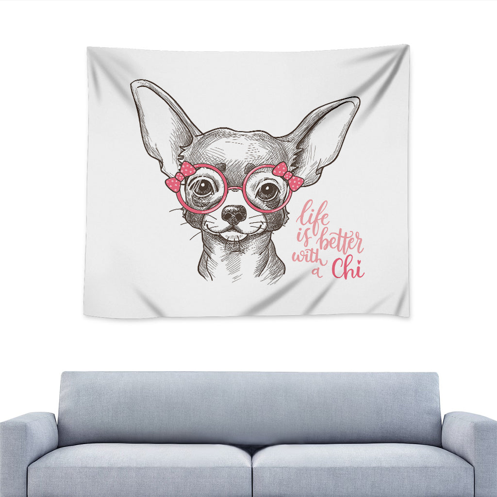 Cute Chihuahua With Glasses Print Tapestry