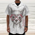 Cute Chihuahua With Glasses Print Textured Short Sleeve Shirt