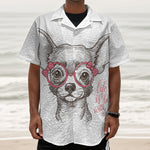Cute Chihuahua With Glasses Print Textured Short Sleeve Shirt