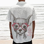 Cute Chihuahua With Glasses Print Textured Short Sleeve Shirt