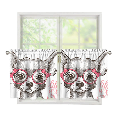 Cute Chihuahua With Glasses Print Tier Curtains