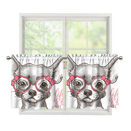 Cute Chihuahua With Glasses Print Tier Curtains