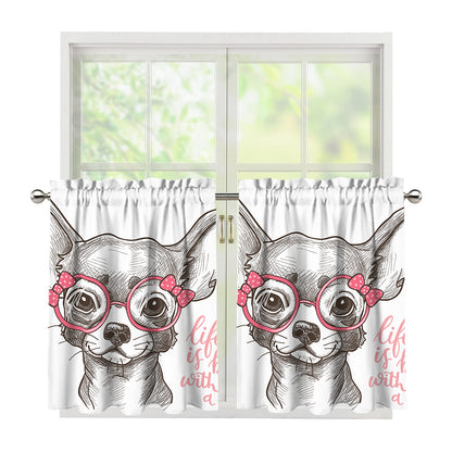 Cute Chihuahua With Glasses Print Tier Curtains