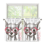 Cute Chihuahua With Glasses Print Tier Curtains