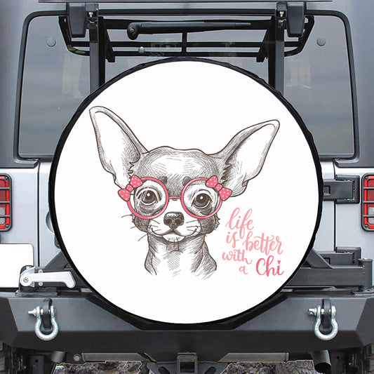 Cute Chihuahua With Glasses Print Tire Cover