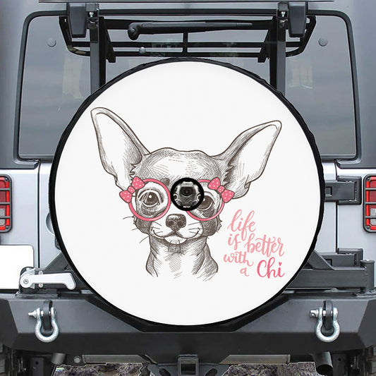 Cute Chihuahua With Glasses Print Tire Cover With Camera Hole
