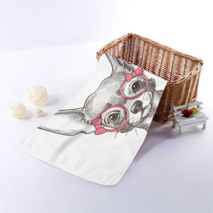 Cute Chihuahua With Glasses Print Towel