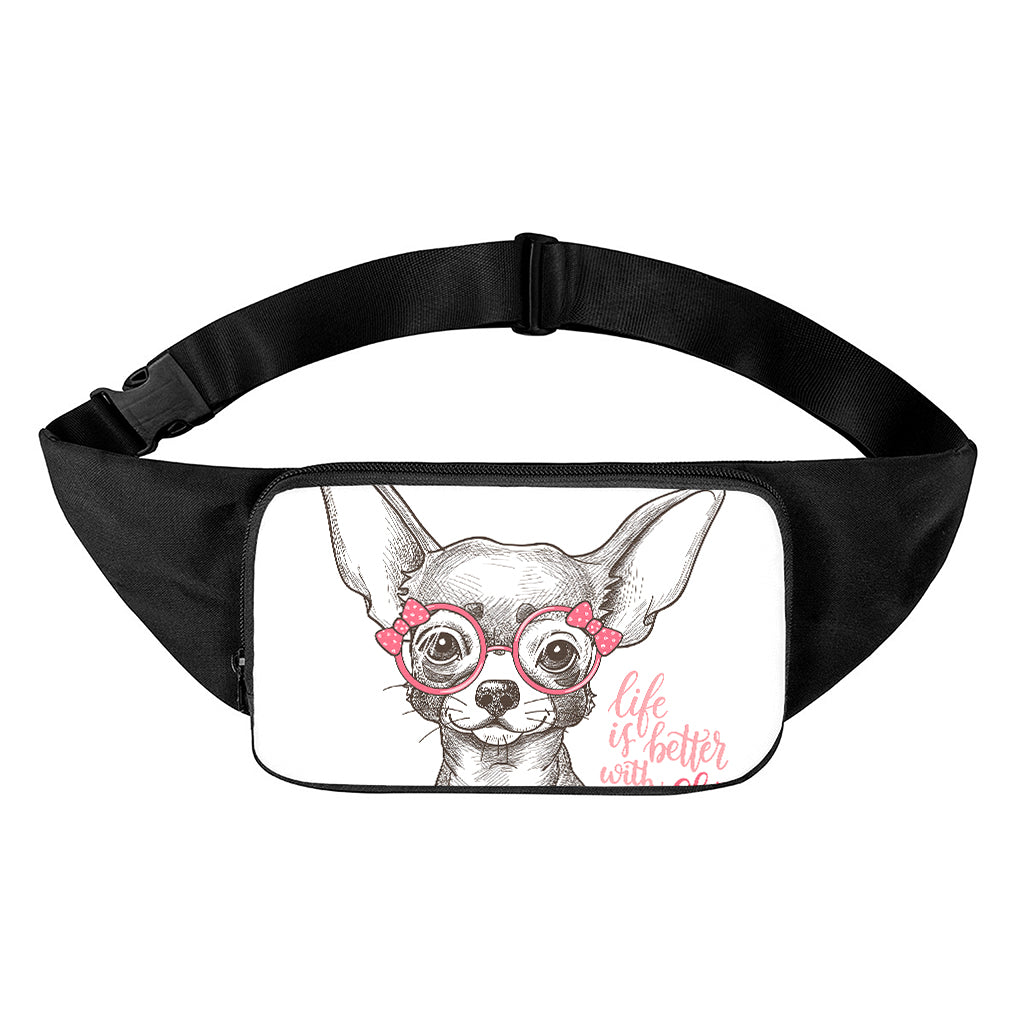 Cute Chihuahua With Glasses Print Waist Bag